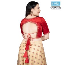 Red velvet lace work traditional pattern for parties